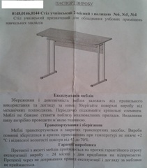 Паспорт изделия стола школьного